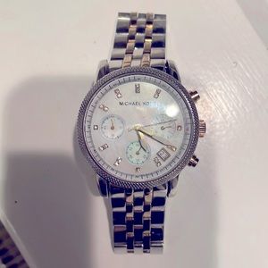 Michael Kors pearl faced silver watch (used)